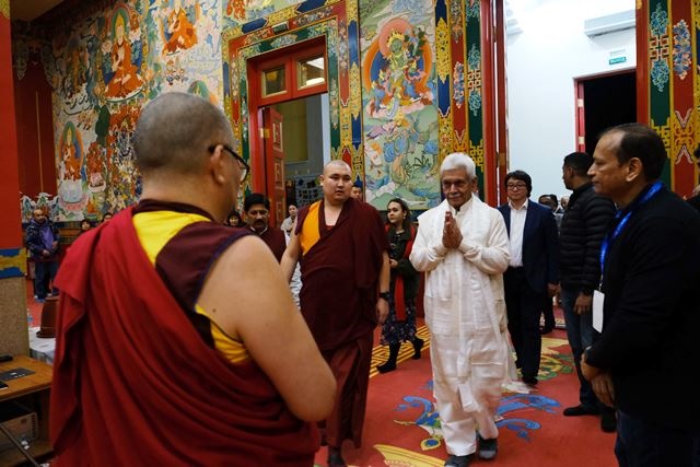 LG pays obeisance to sacred relics of Lord Buddha at Geden Sheddup Choikorling Monastery at Elista, Kalmykia, Russia