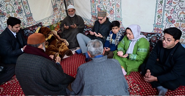  Omar Abdullah visits families of Nowgam Blast victims in Kulgam, Tral